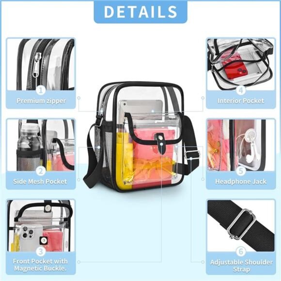 Clear Bag Stadium Approved Crossbody Purse, Small Clear Tote Bag for Concert - Picture 3 of 7
